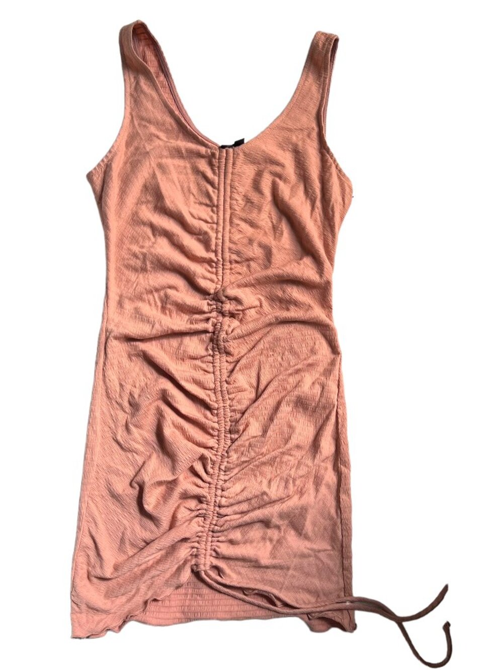 Timing sleeveless dress dusty pink rose Large bodycon ruched scrunched mini